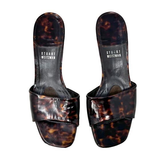 Vintage Stuart Weitzman Tortoise Patent Leather Kitten Heel Sandals Womens sz 6 - Picture 11 of 16